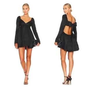 SAU LEE 8 US 12 UK Lena Black Textured Jacquard Long Sleeve Tie Back Dress NWT